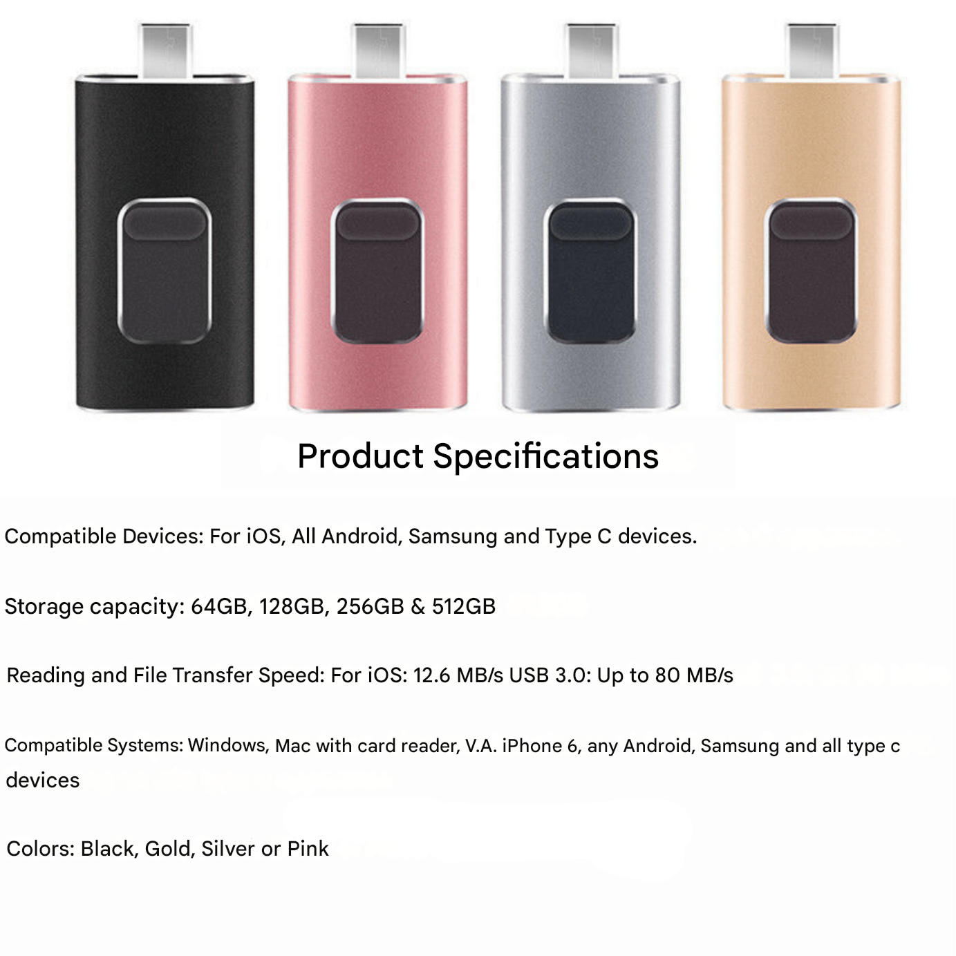 4-i-1 Flash-enhet för Smartphone och Surfplatta Kompakt och Praktisk 5