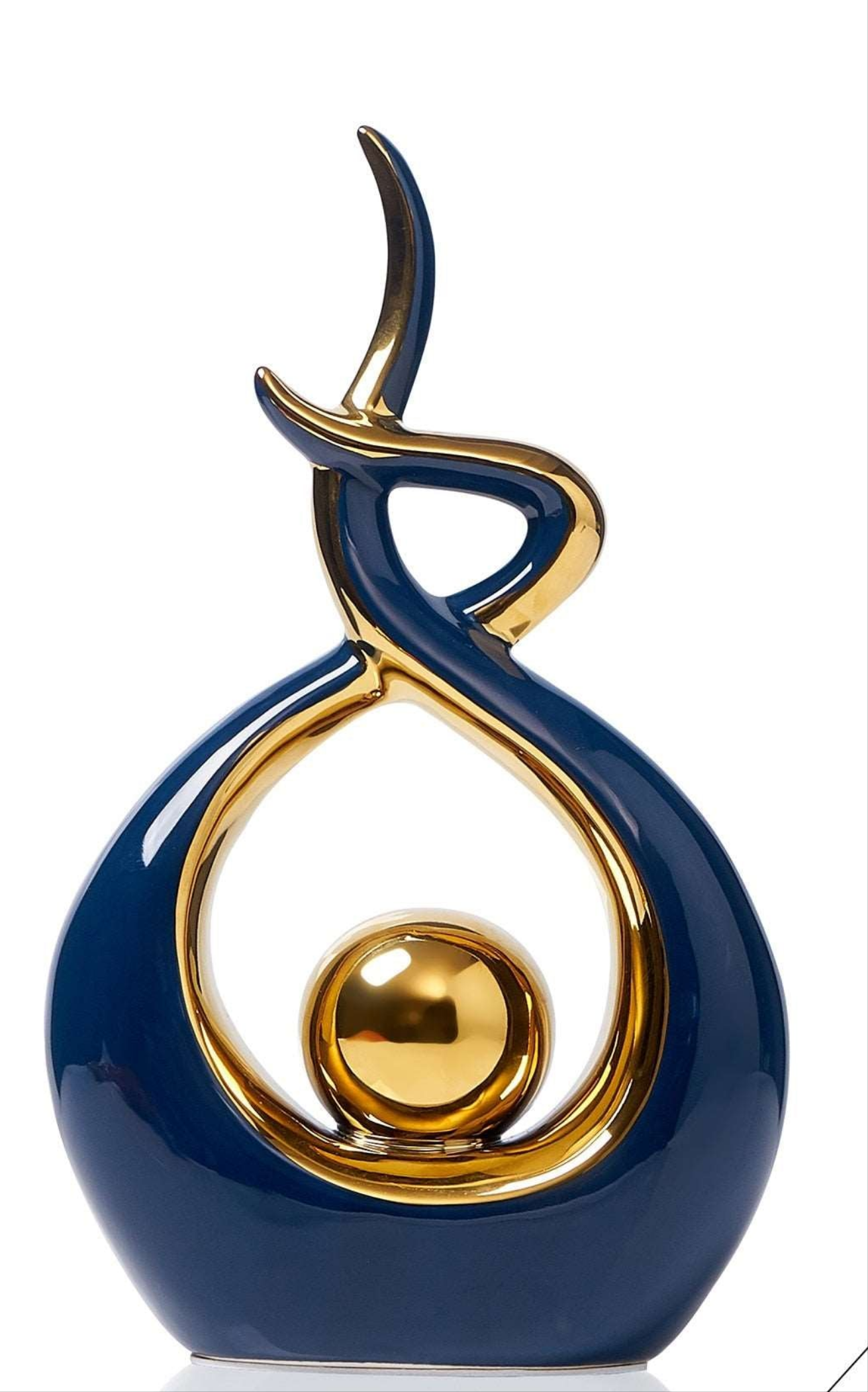 Abstrakt Keramisk Skulptur med Guldaccenter 8