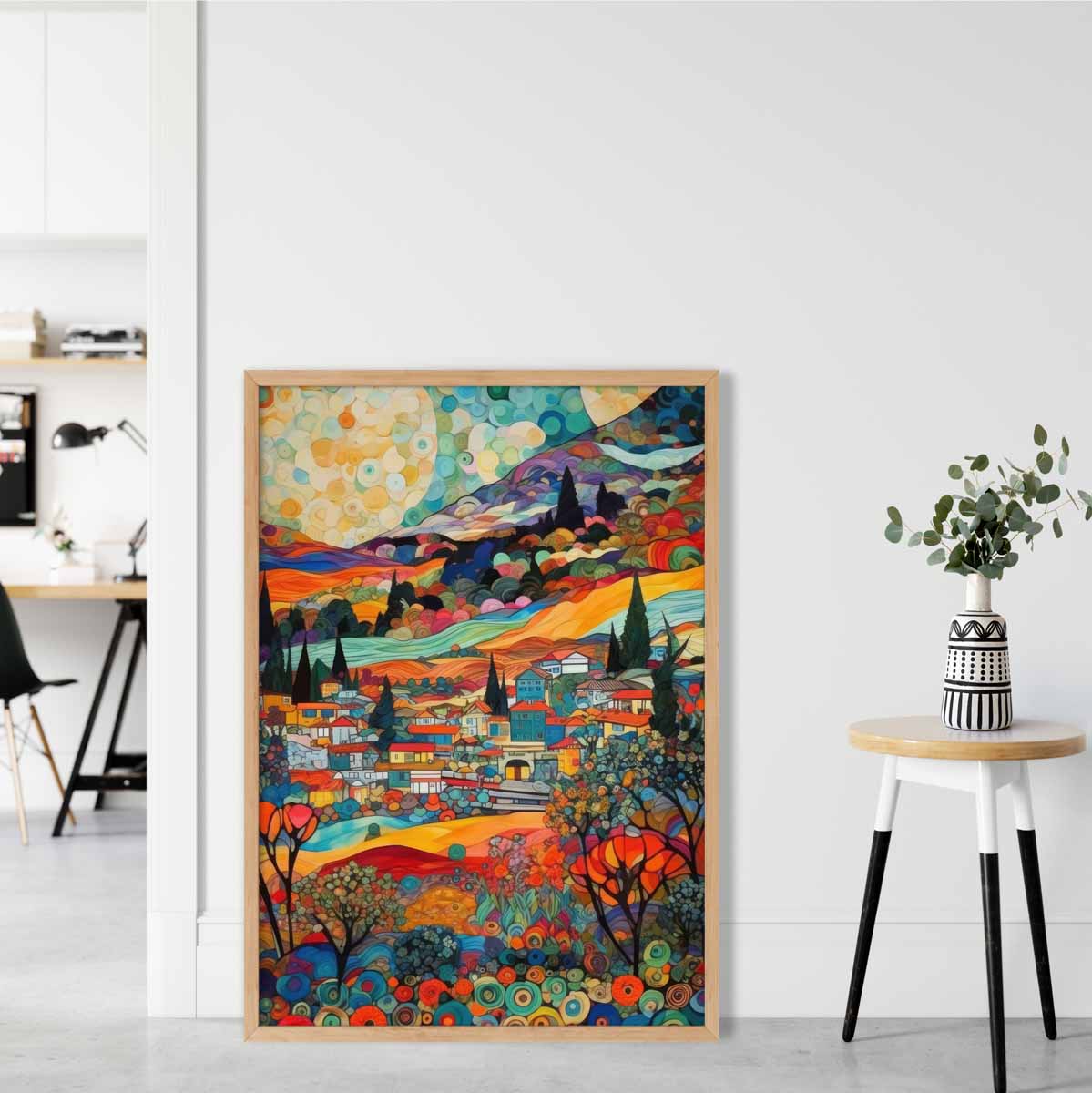 Abstrakt Konsttryck Mosaik Stil med Stadsutsikt för Hemmet 1