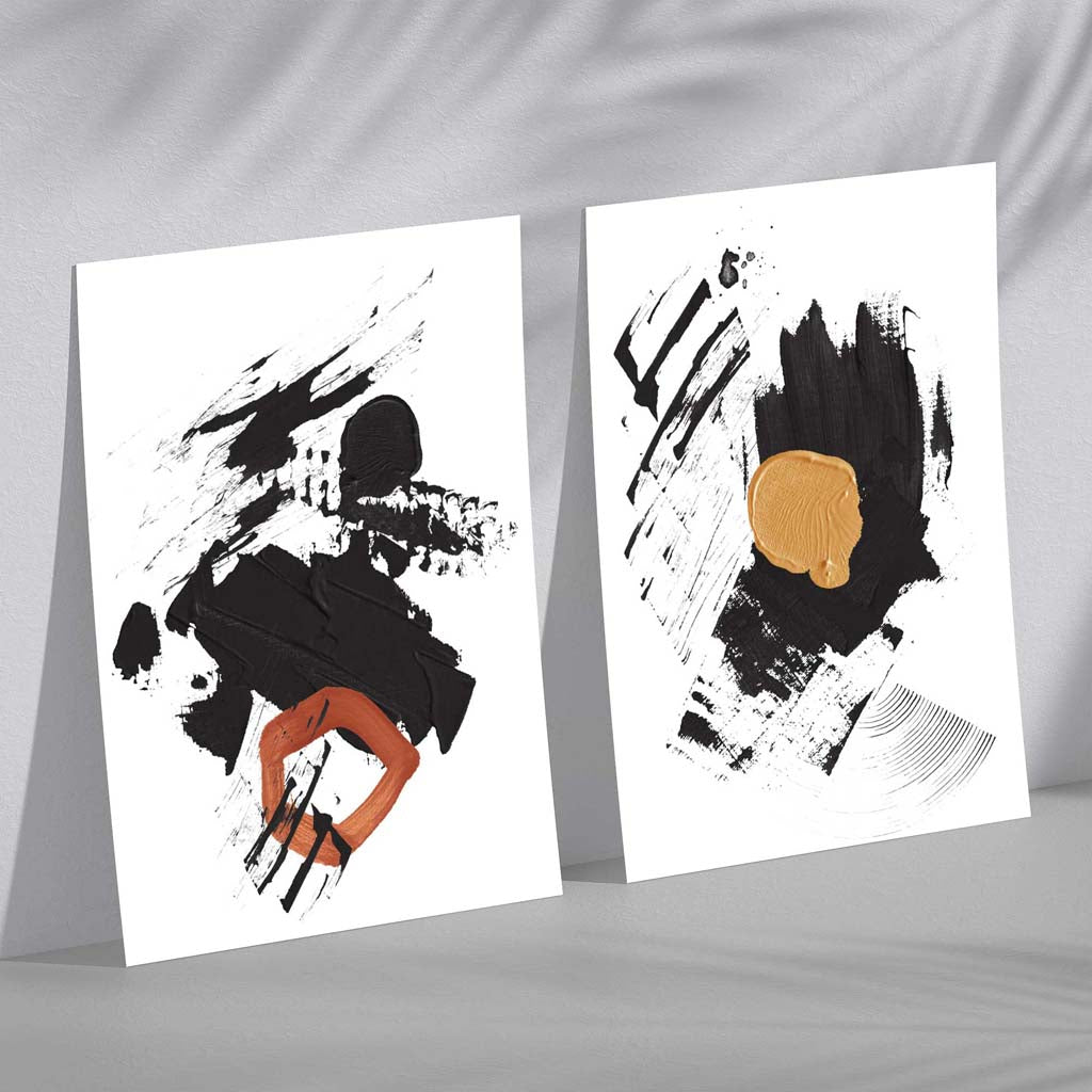 Abstrakt Konsttryck Set med Svart och Gul Design 2