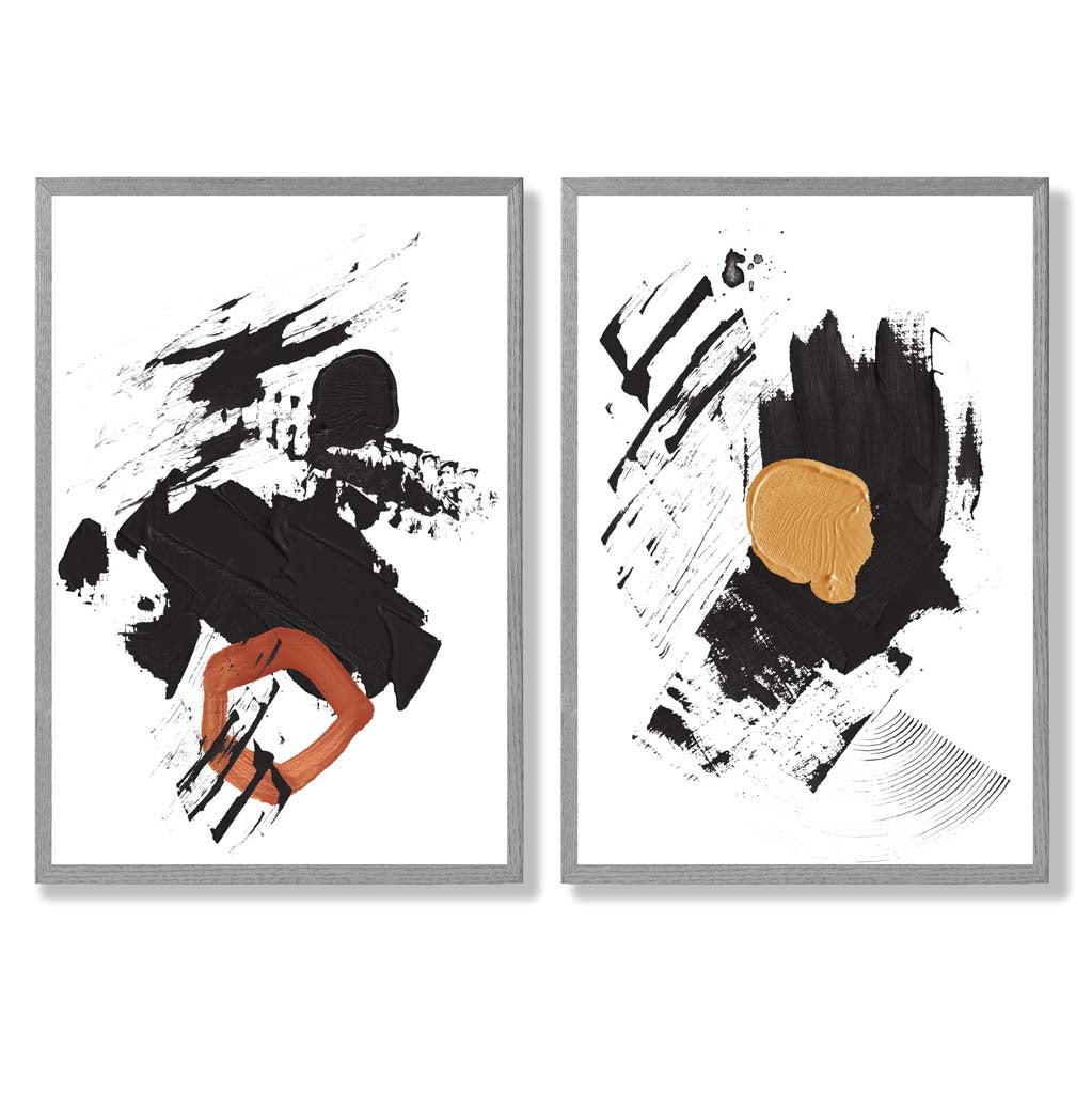 Abstrakt Konsttryck Set med Svart och Gul Design 5