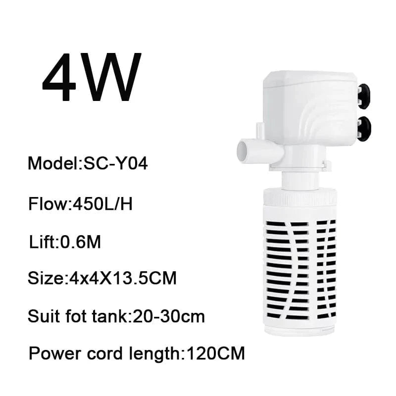 Akvariefilterpump 4 i 1 Tyst Dränkbar 6