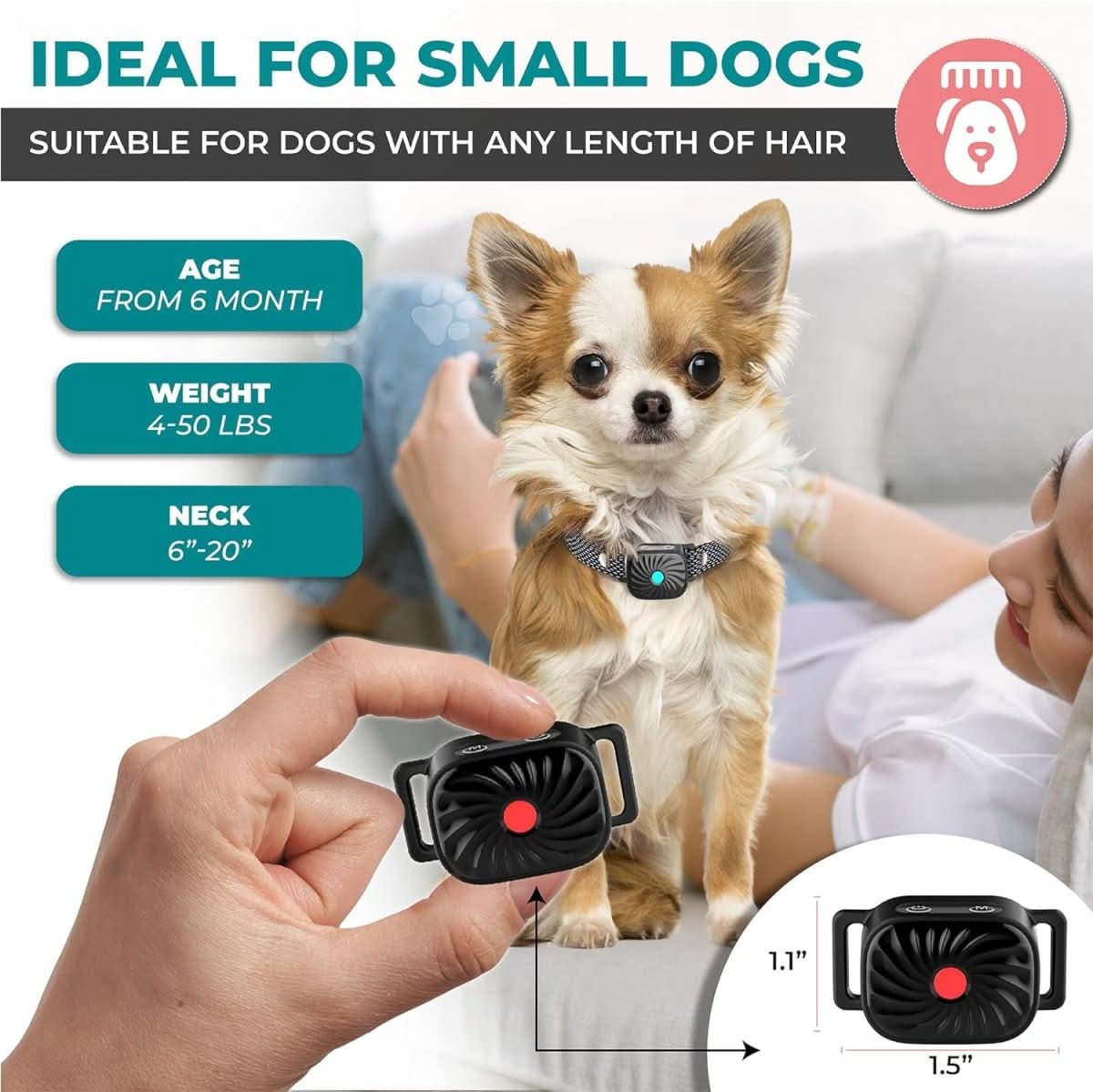 Anti-Bark Halsband för Små Hundar med Ljud och Vibration 1