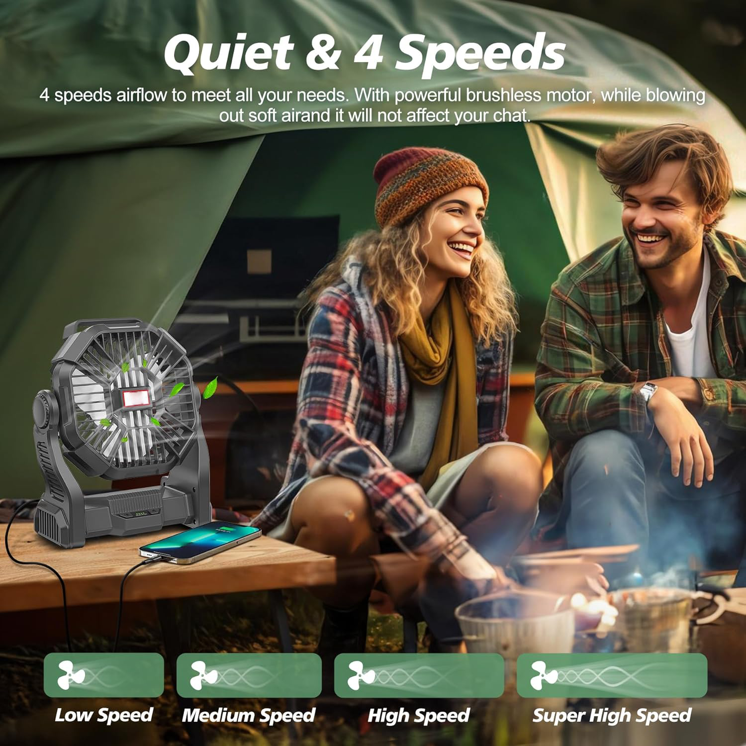 Bärbar Campingfläkt med LED-lampa för Utomhusbruk 6