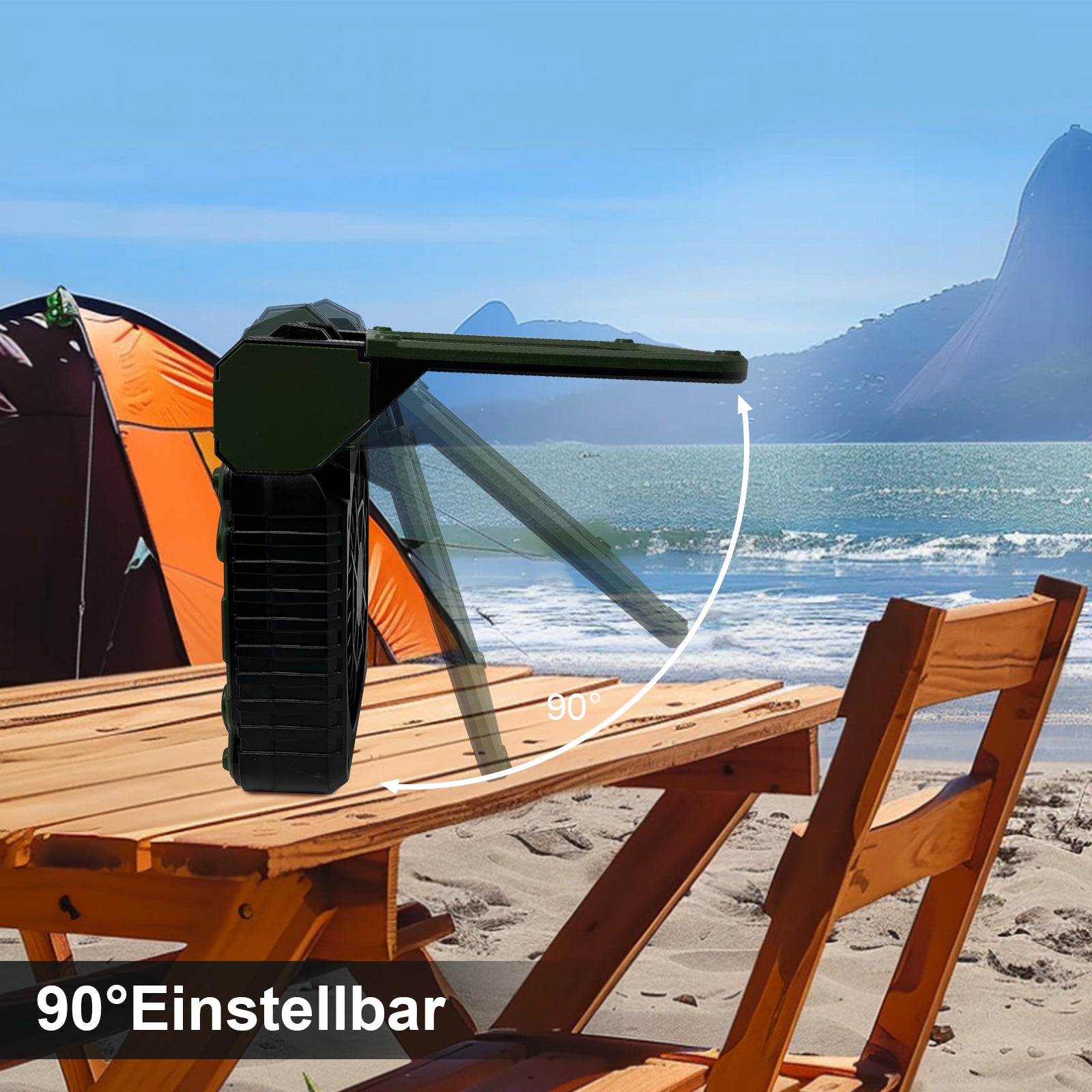 Bärbar Campingfläkt med LED-lampa och Solpanel 5