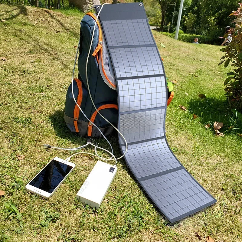 Bärbar Solpanelväska Hopfällbar med USB och DC-utgång för Utomhusbruk 1