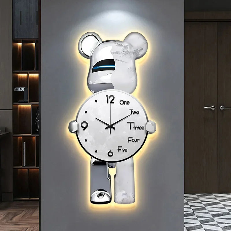 Barn Väggklocka Björndesign med LED-Belysning för Lekrum 2