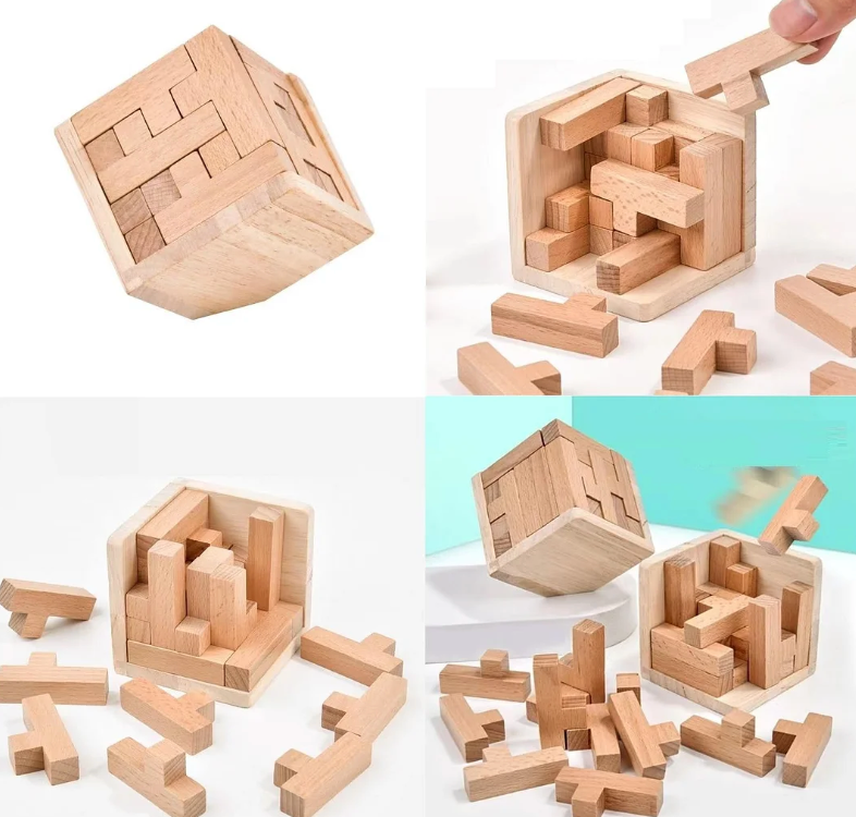 Barns och Vuxnas Trekantiga Träpussel 3D Design Utmaning 3