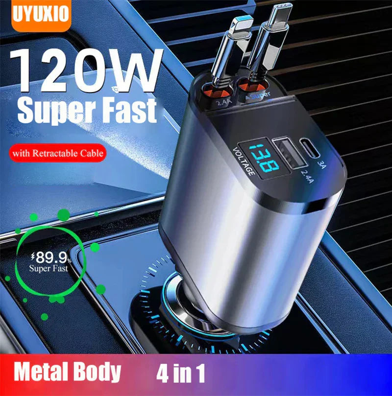 Bil Laddare 4-i-1 Snabb Laddning Multifunktionell för iPhone och Android 4