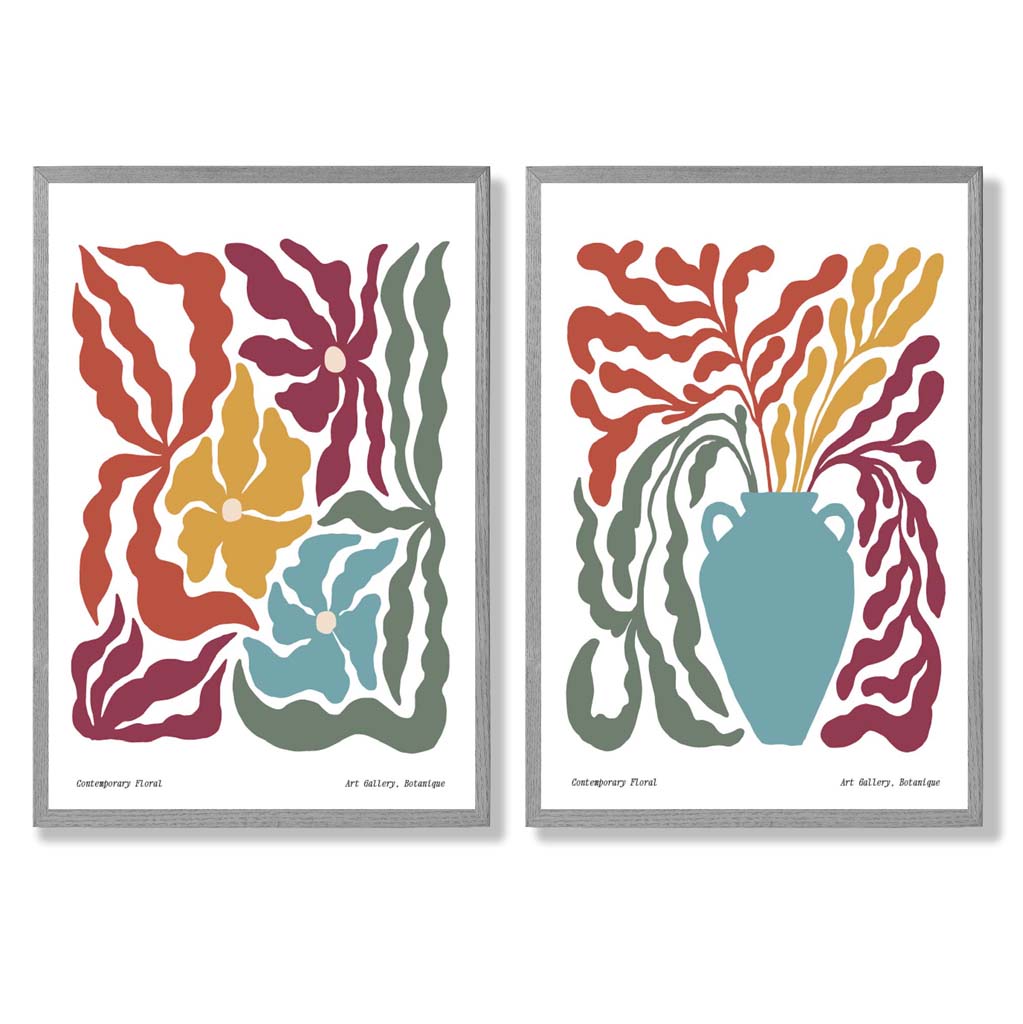 Boho Blomtryck Set för Heminredning, 2 Konsttryck med Färgglada Mönster och Inramning 5