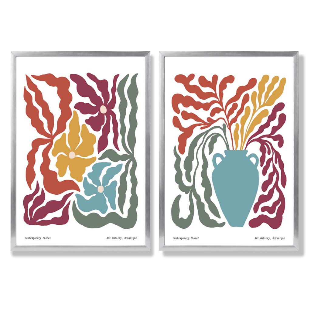 Boho Blomtryck Set för Heminredning, 2 Konsttryck med Färgglada Mönster och Inramning 9