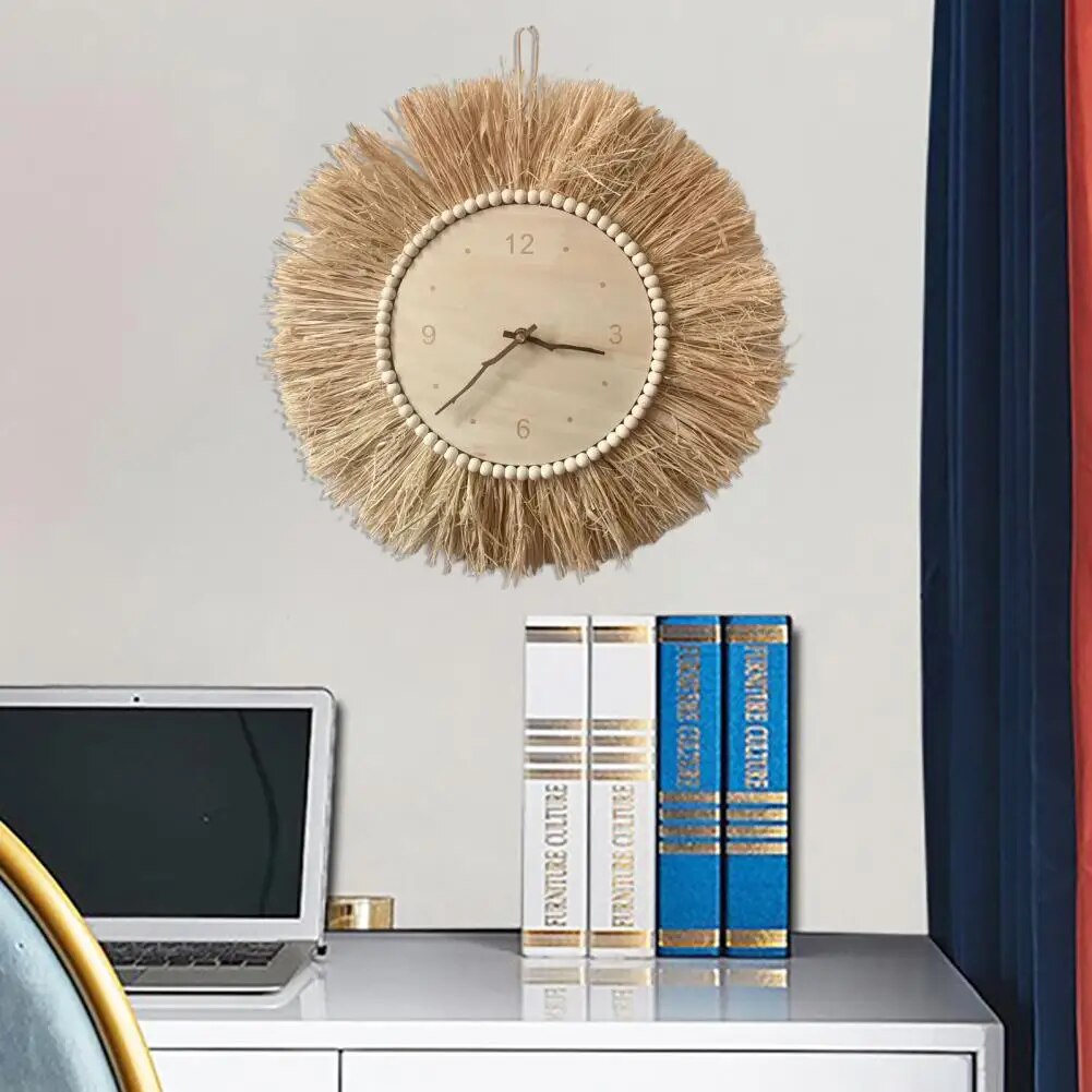 Boho Väggklocka i Vetehalm - Handgjord Rustik Design 2