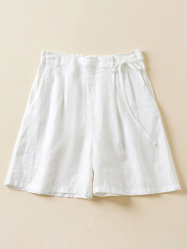 Dam Baggy Shorts Retro Vävd Bomull Linne 1