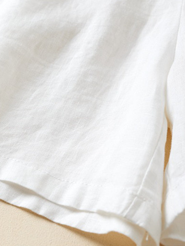 Dam Baggy Shorts Retro Vävd Bomull Linne 8