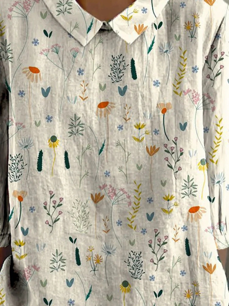 Dam Blus Blommönster Mjuk Material Pastellfärger 2
