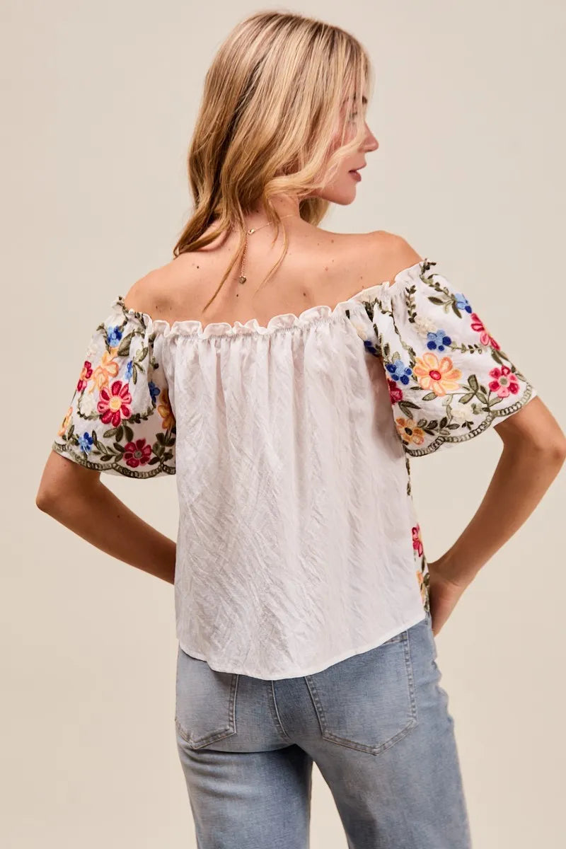 Dam Blus Off The Shoulder Blommönstrad Broderad Rayon Polyester 1