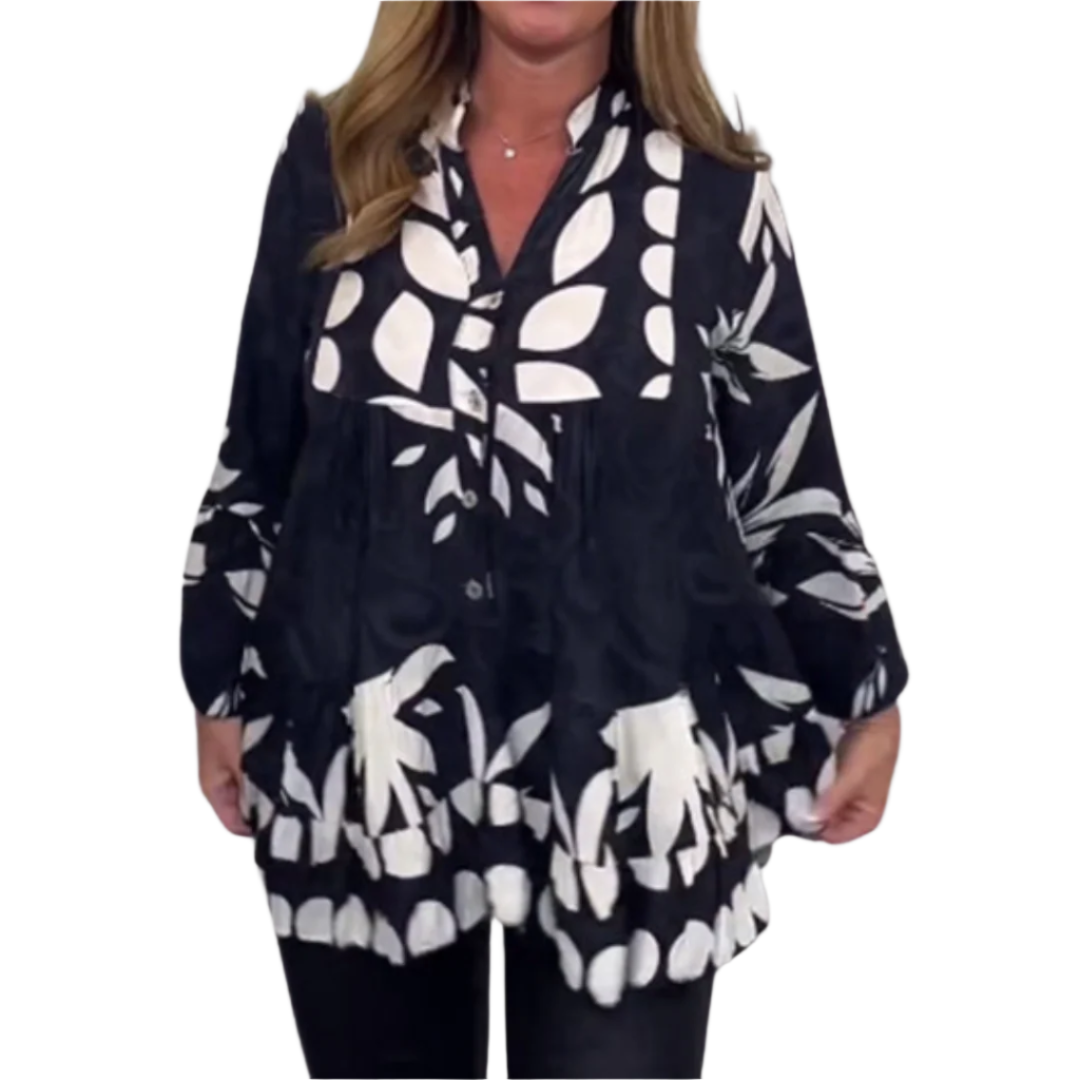 Dam Blus Utsvängda Ärmar Blommönster Lätt Tyg 0