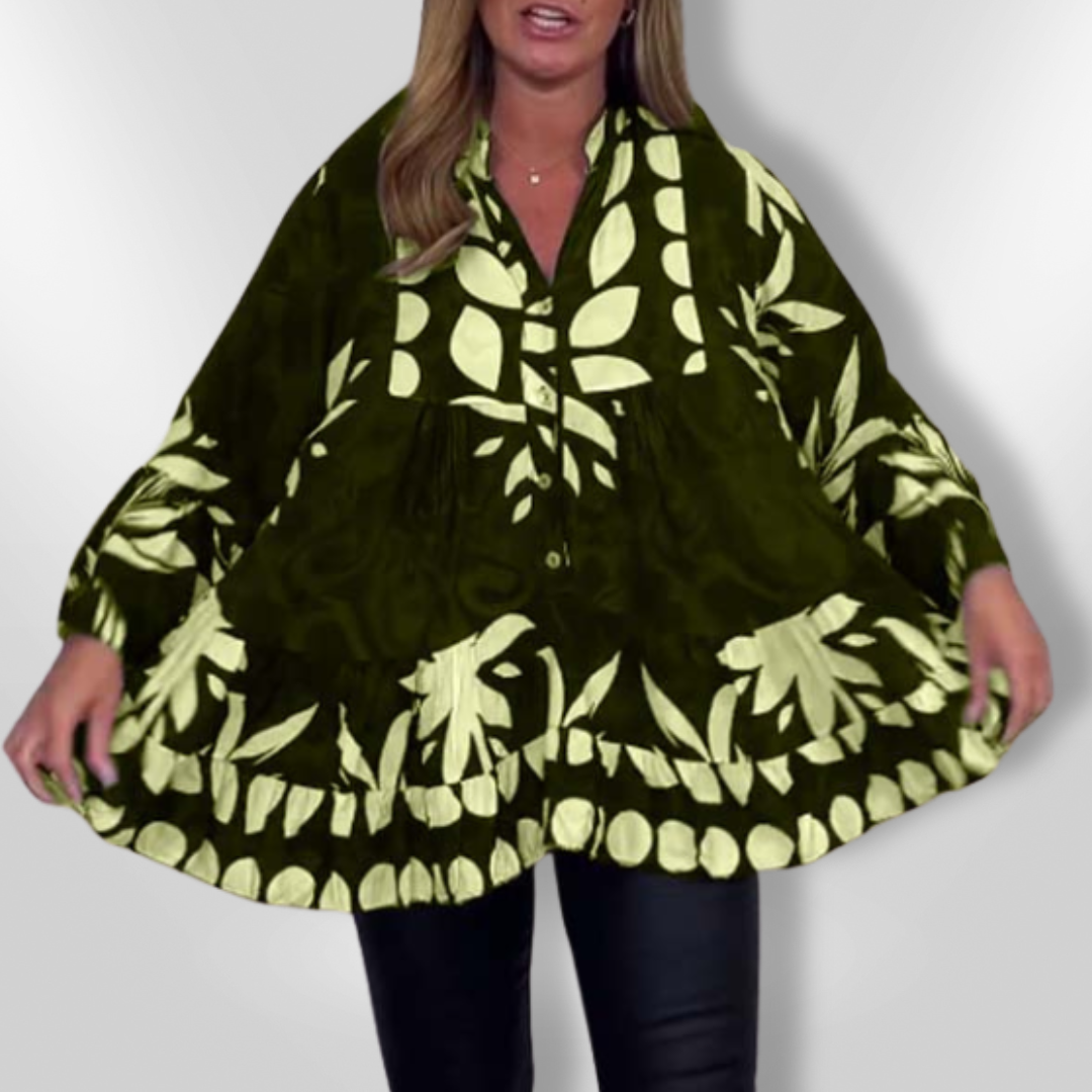 Dam Blus Utsvängda Ärmar Blommönster Lätt Tyg 3