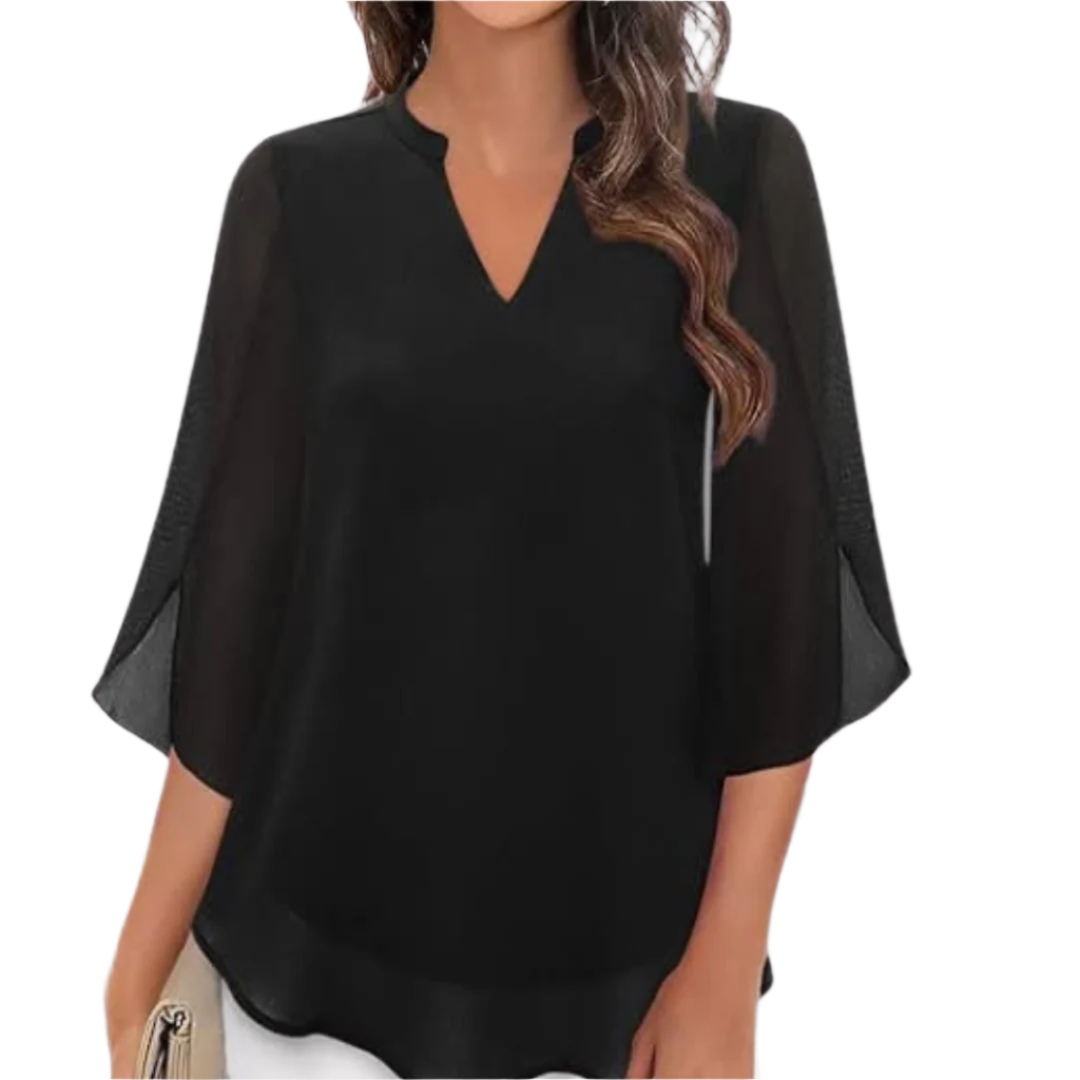 Dam Blus V-Ringad Med Lätta Ärmar Polyester 0