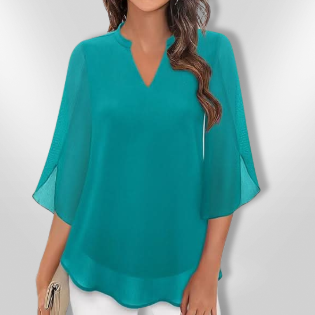 Dam Blus V-Ringad Med Lätta Ärmar Polyester 2