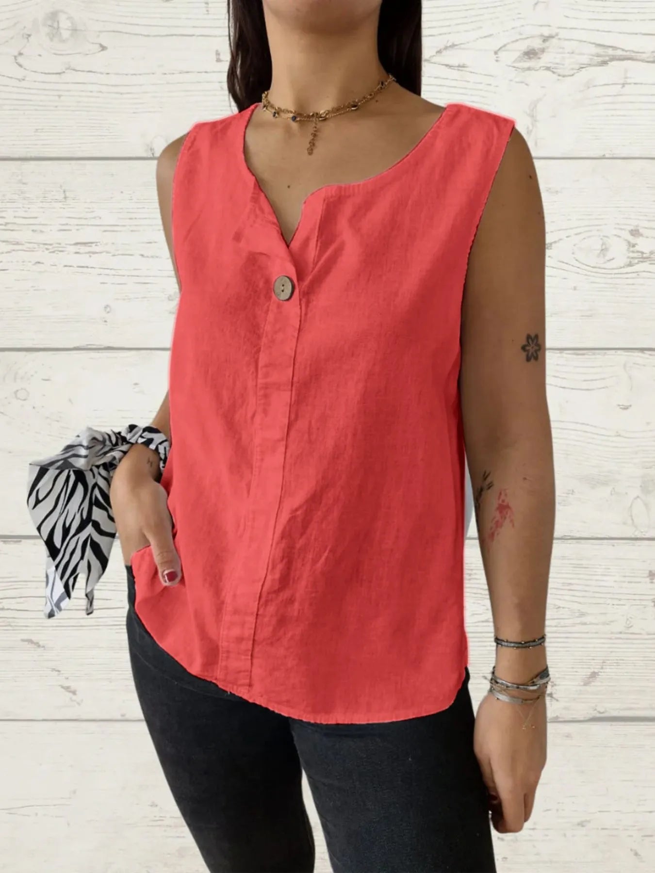 Dam Blus utan ärmar i Linne Casual 10