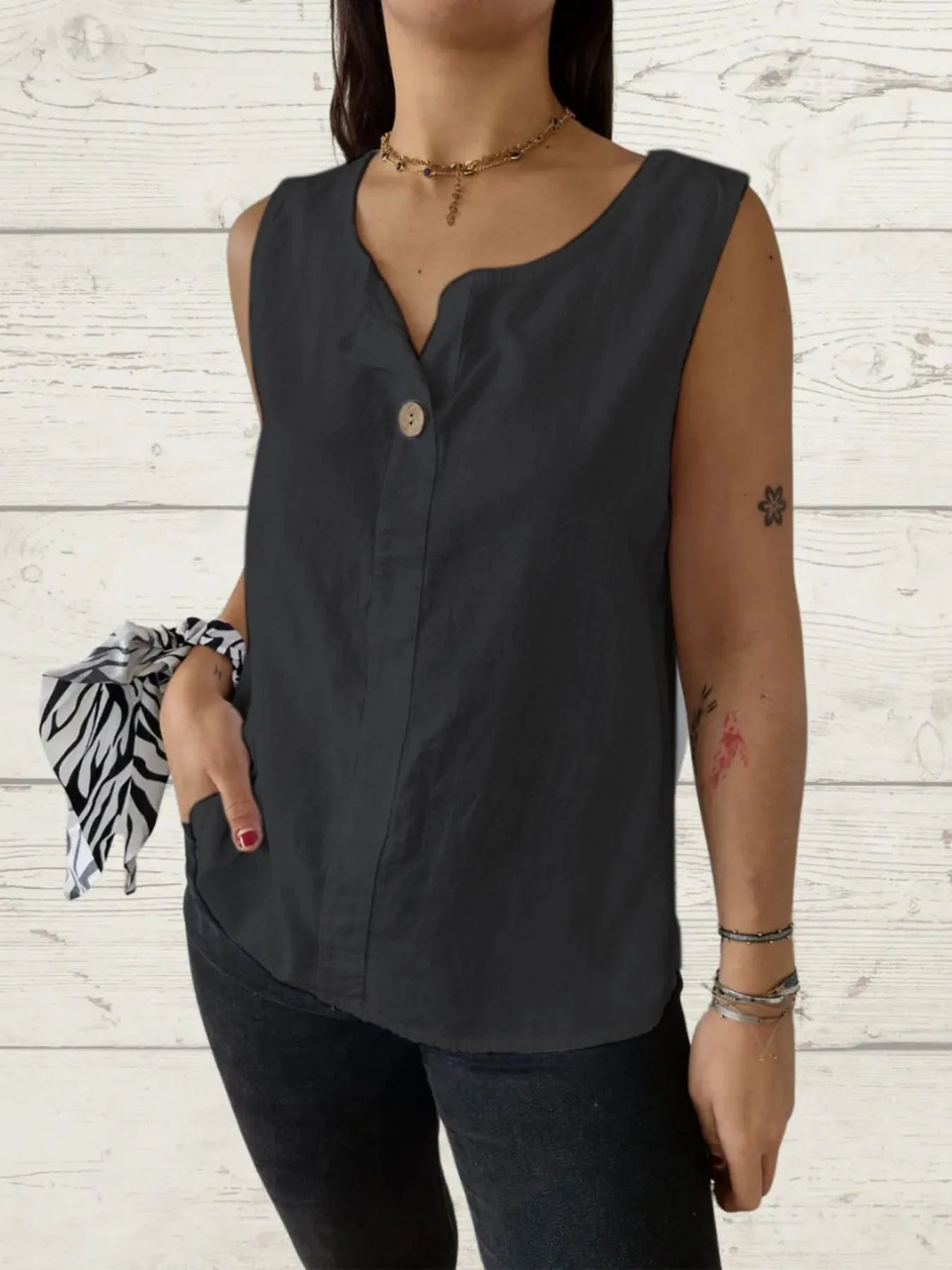 Dam Blus utan ärmar i Linne Casual 3