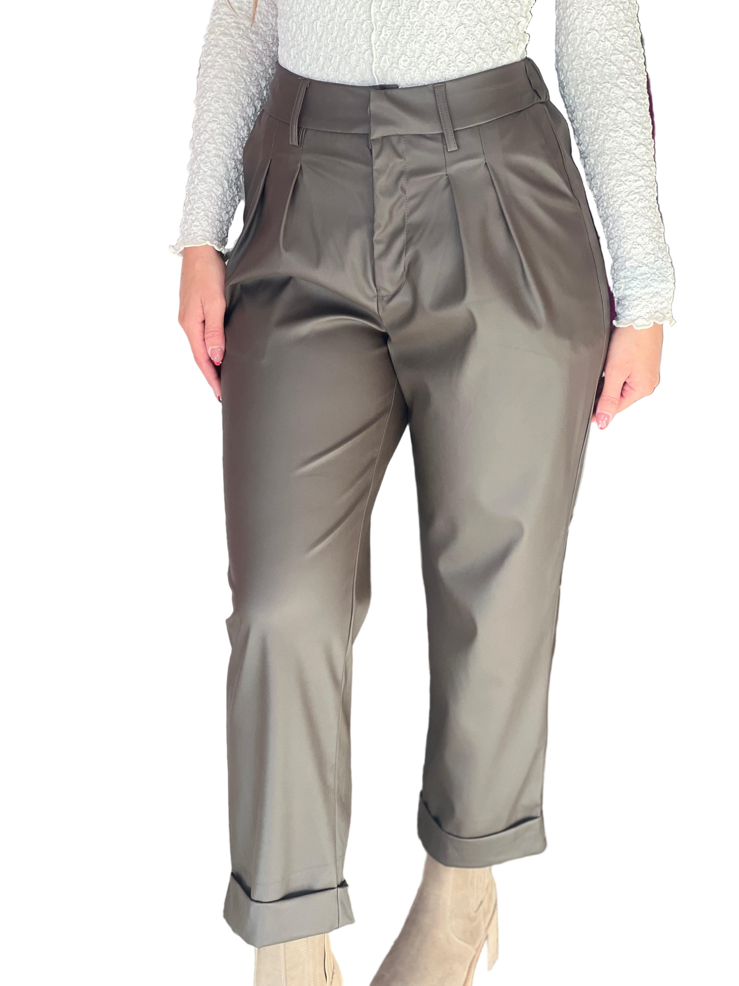 Dam Byxor i Konstläder med Veck Fram Modern Stil 1