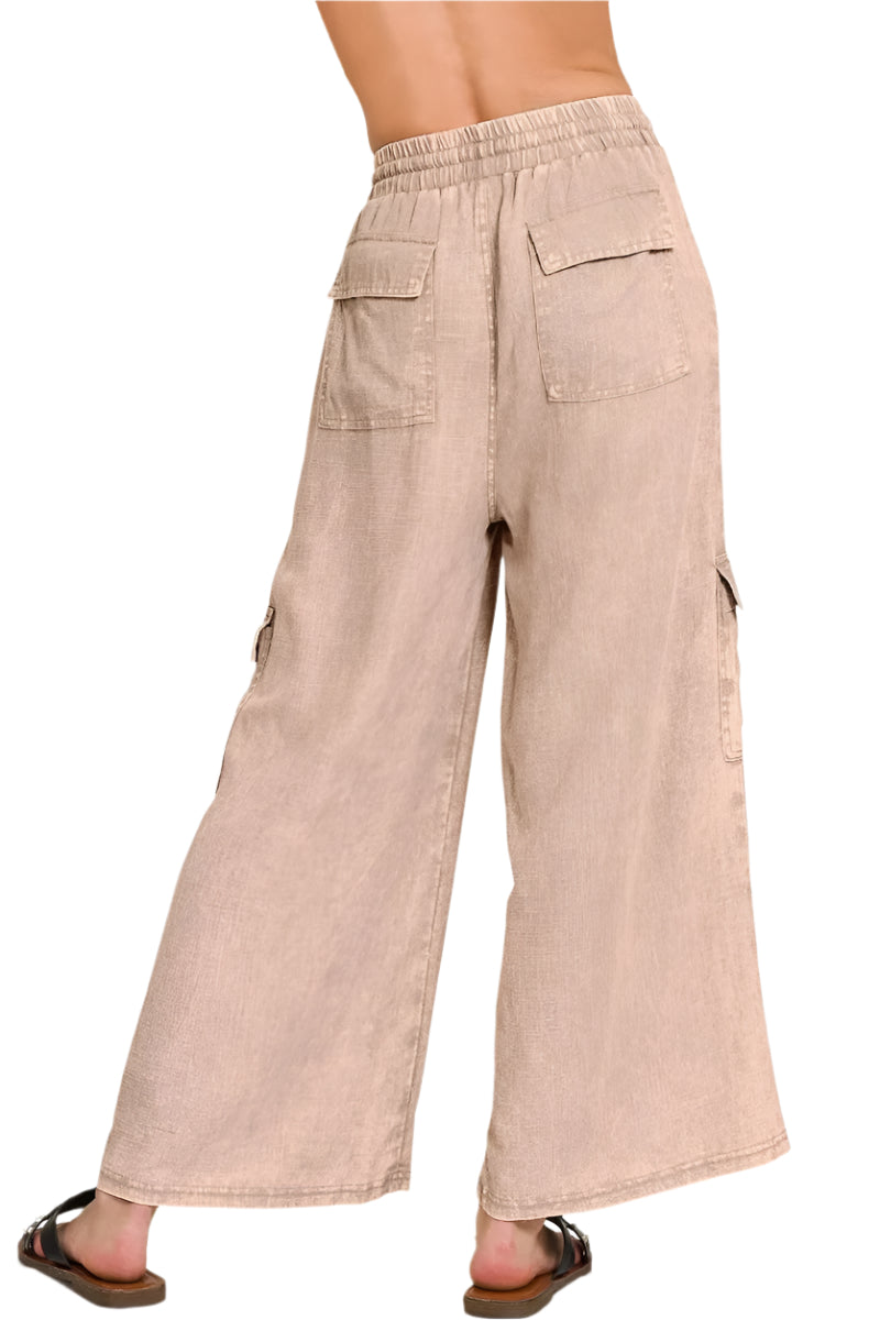 Dam Cargo Byxor i Tvättad Linne med Elastisk Midja 1
