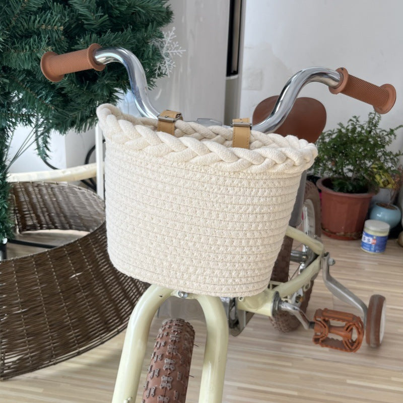 Dam Cykelkorg Flätad med Pom Pom och Justerbara Remmar 2
