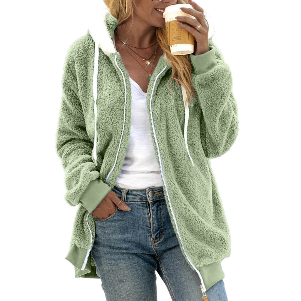 Dam Fleece Cardigan Oversized med Huva 0