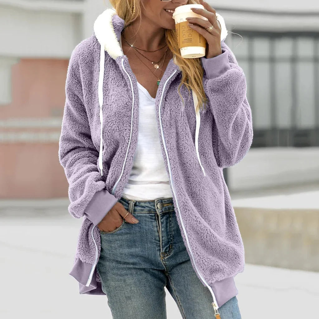 Dam Fleece Cardigan Oversized med Huva 5