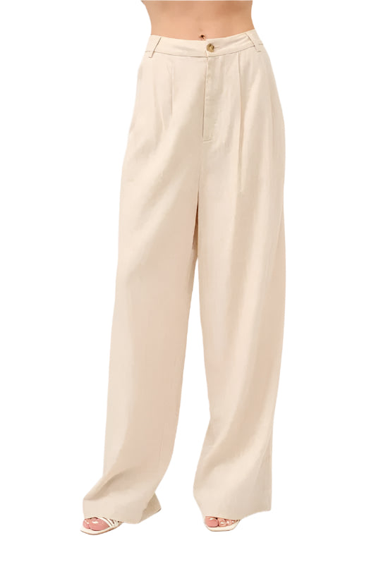 Dam Högmidjade Vida Byxor Linneblandning 0