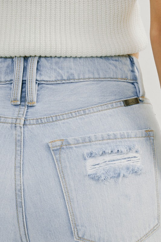 Dam Jeans Hög Midja Distressed Ljus Denim 3