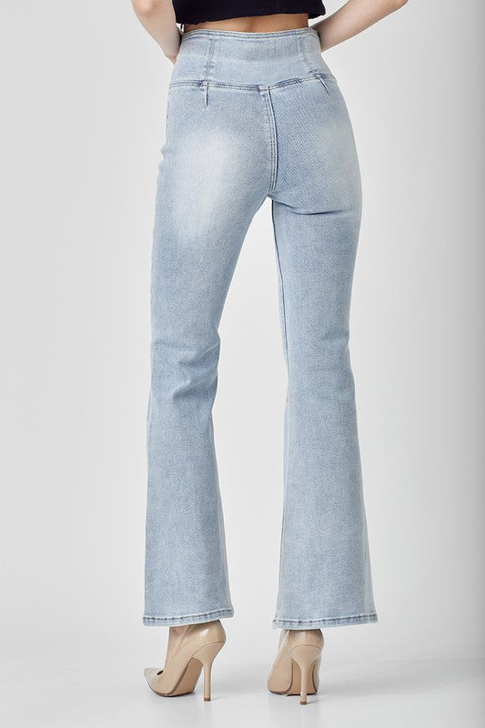 Dam Jeans Hög Midja Flair Ljus Denim 3