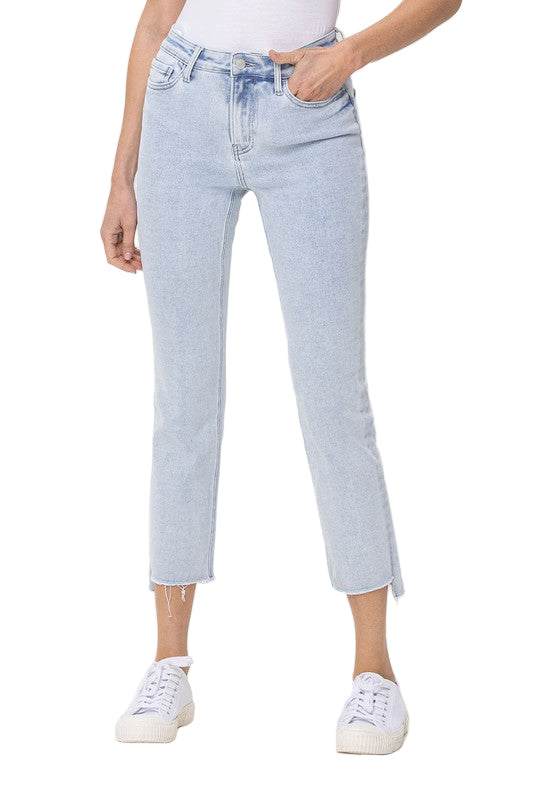 Dam Jeans Hög Midja Raka Ben Ljus Denim 0