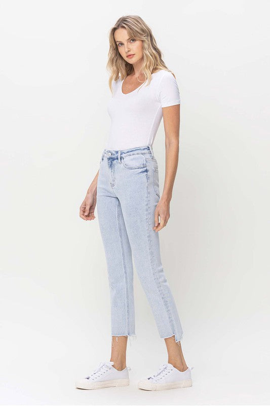 Dam Jeans Hög Midja Raka Ben Ljus Denim 2