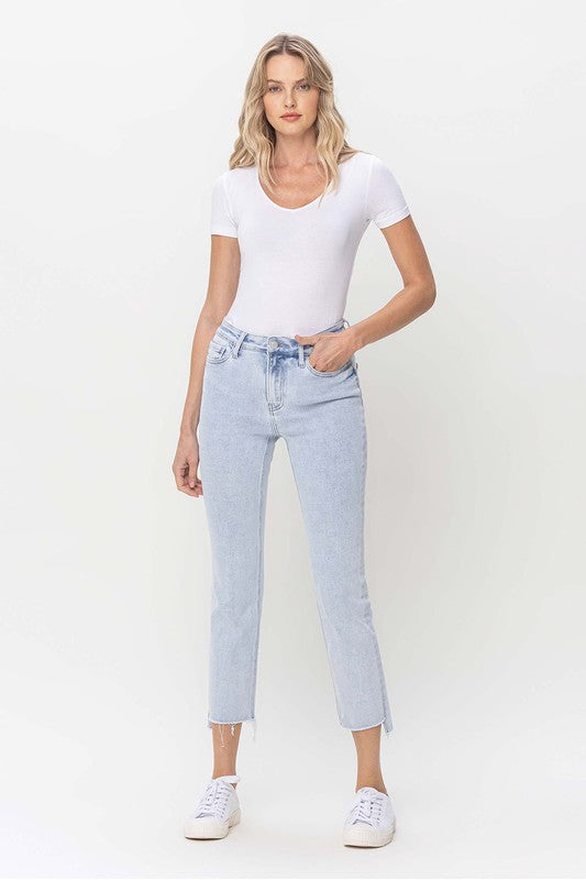 Dam Jeans Hög Midja Raka Ben Ljus Denim 3