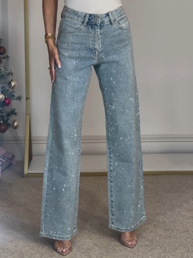 Dam Jeans Hög Midja med Glittrande Detaljer 2