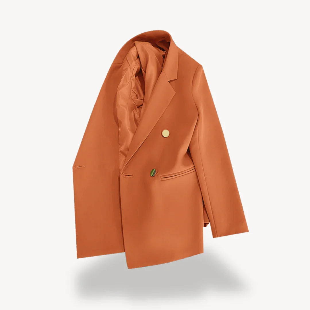 Dam Kavaj Dubbelknäppt Med Chic Guldfärgade Knappar 6