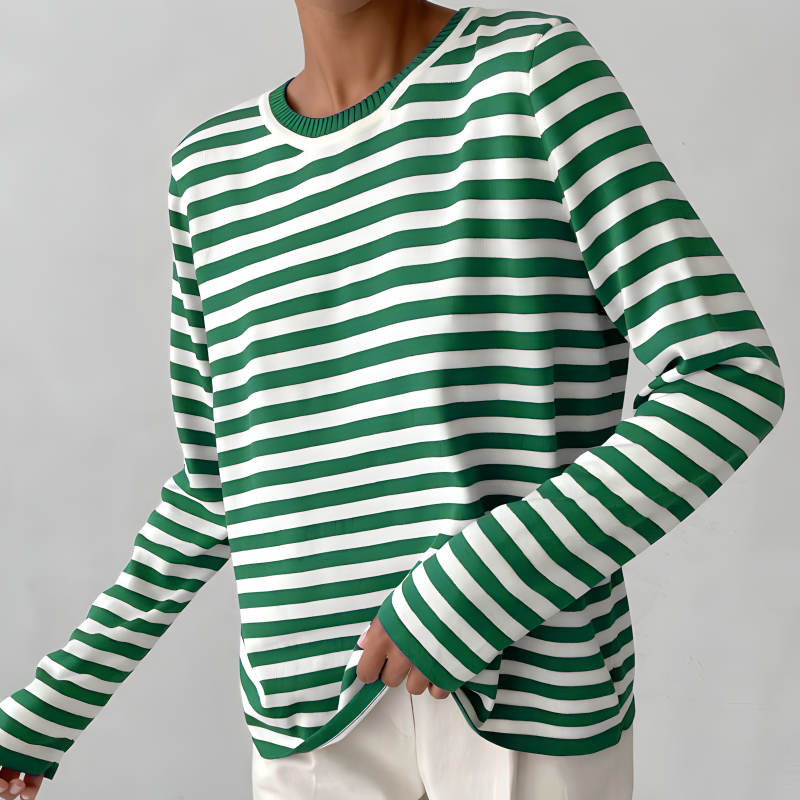 Dam Long Sleeve Topp Med Randig Design I Ekologisk Bomull 6