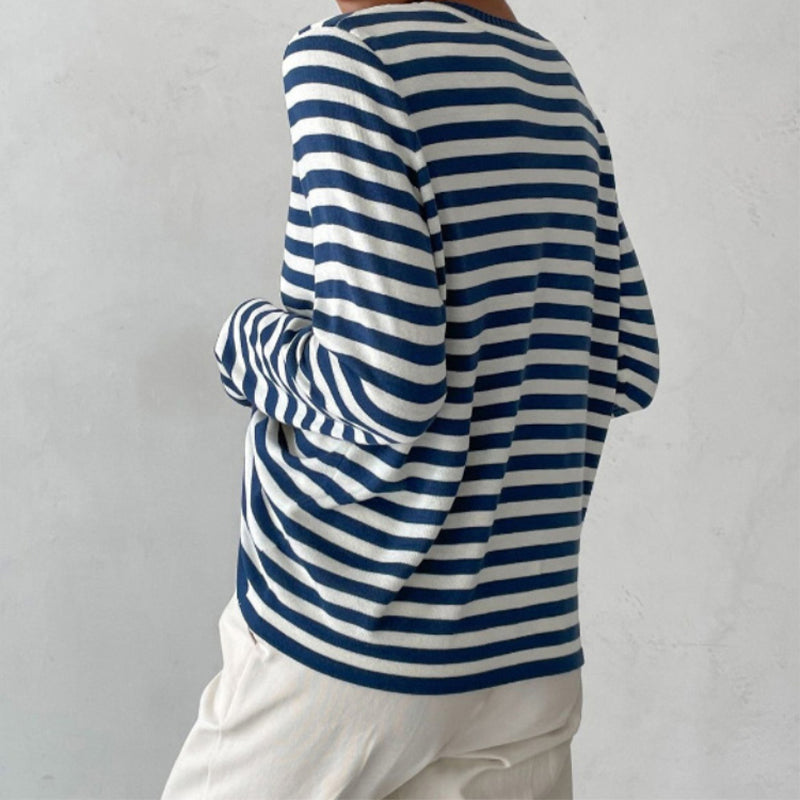Dam Long Sleeve Topp Med Randig Design I Ekologisk Bomull 7