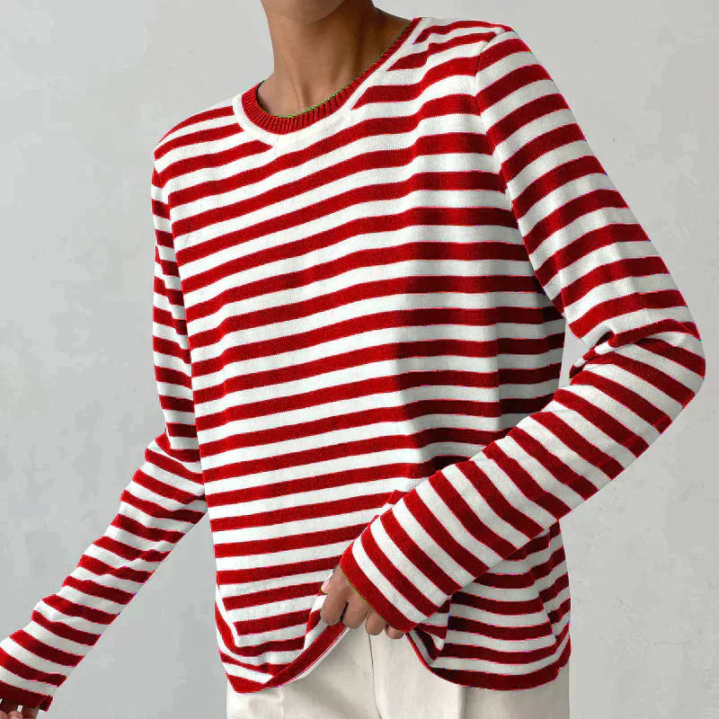 Dam Long Sleeve Topp Med Randig Design I Ekologisk Bomull 9