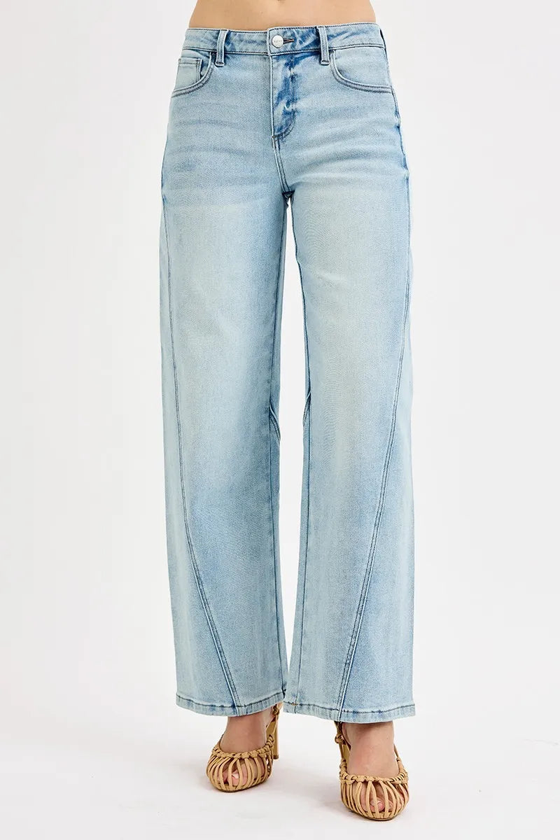 Dam Mid Rise Barrel Jeans Tvättad Stretch 4