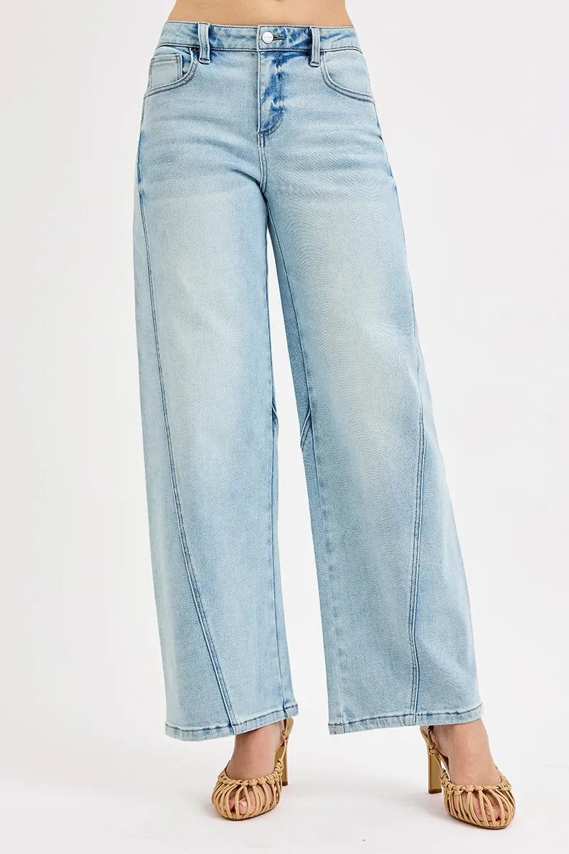 Dam Mid Rise Barrel Jeans Tvättad Stretch 5