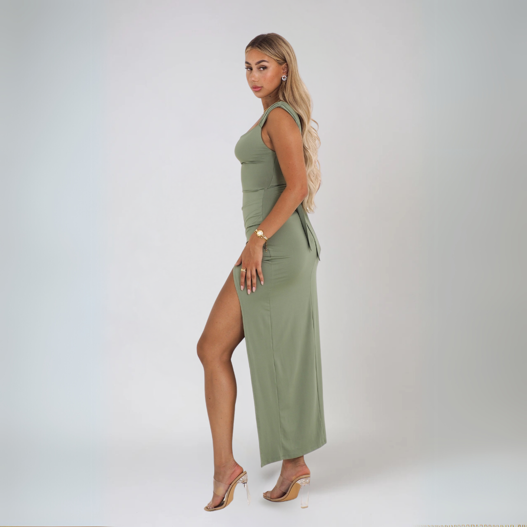 Dam Midi Klänning Med Stilren Knut Detalj Polyester 3