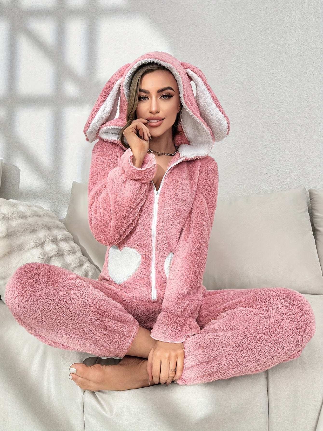 Dam Onesie med Kaninhuva för Höst och Vinter 5