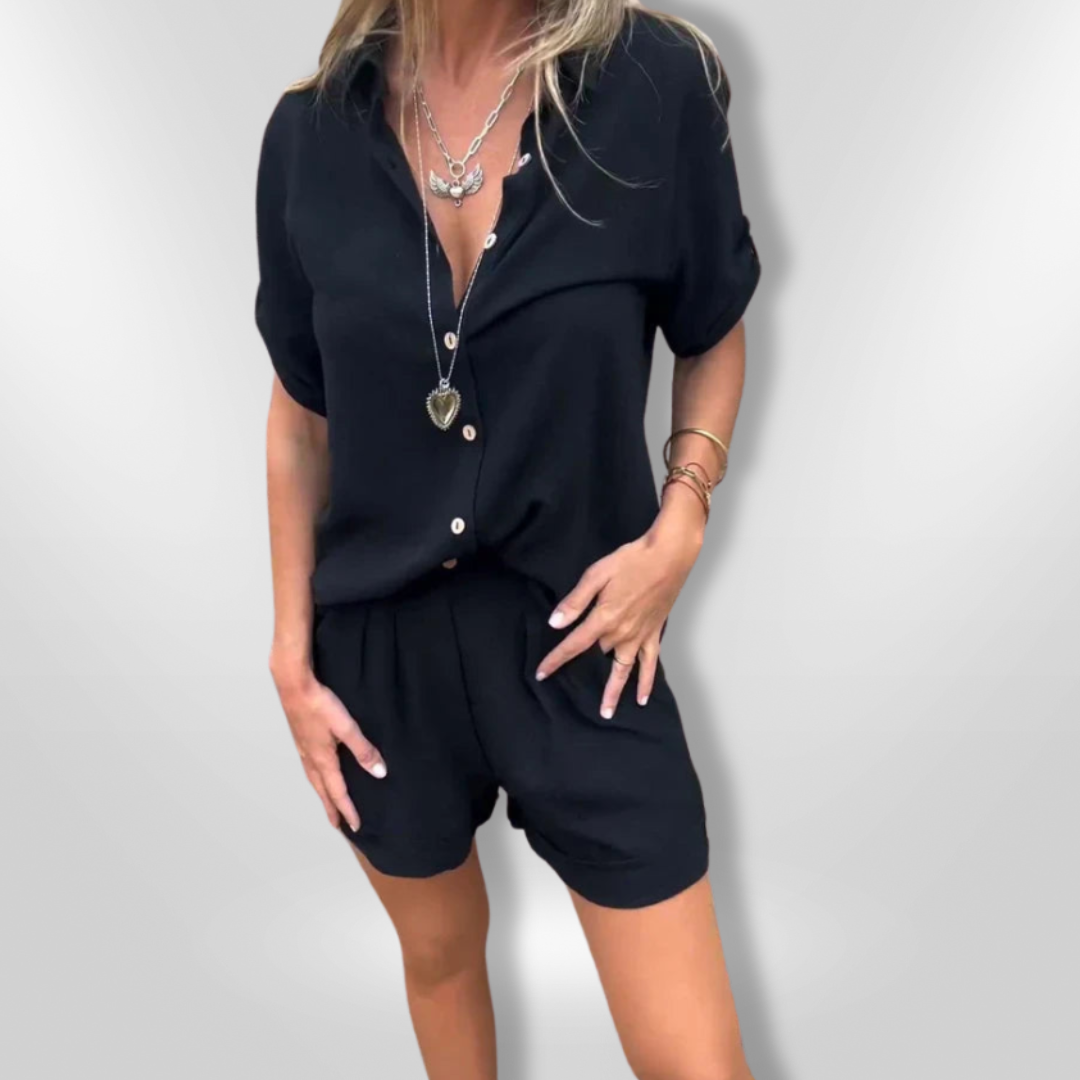 Dam Sommarset Knappblus och Shorts Lätt Andningsbart Tyg 4