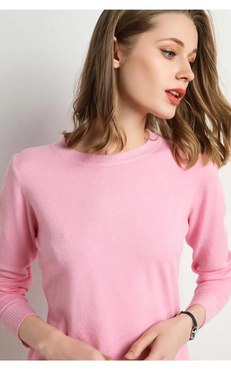 Dam Stickad Tröja O-Hals Merinoull Långärmad Pullover 15