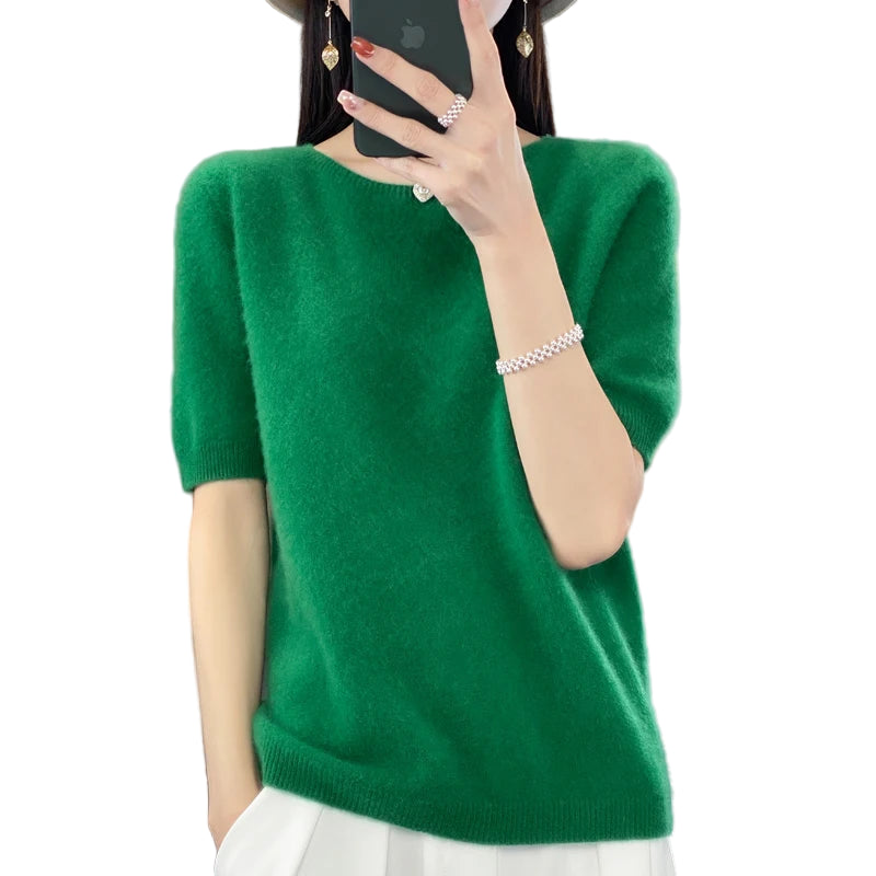 Dam T-shirt O-halsad Kortärmad Merinoull Pullover 7