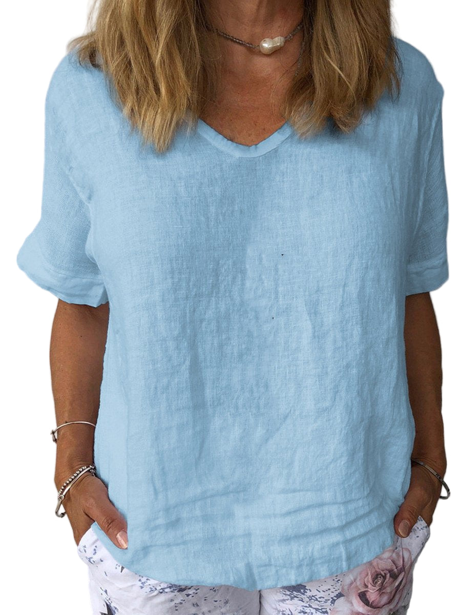 Dam Topp Avslappnad Bomull och Linne 0